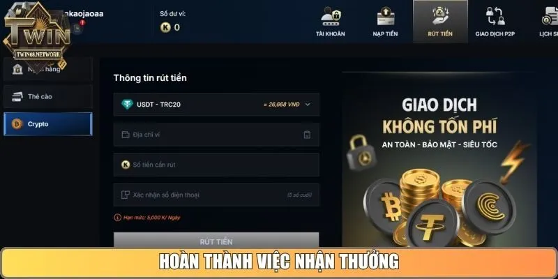 Hoàn thành việc nhận thưởng